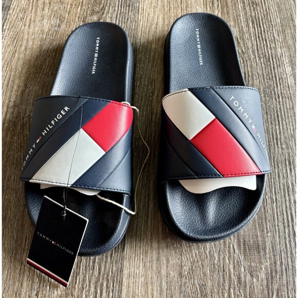 Tommy Flag Stripe Blue Red White Pool Slide Sandal Size 38 US 5.5 NWT READ main image 5